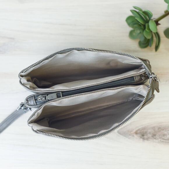 Kayla Vegan Leather Double Zip Clutch Wristlet Crossbody Bone - Picture 4 of 4